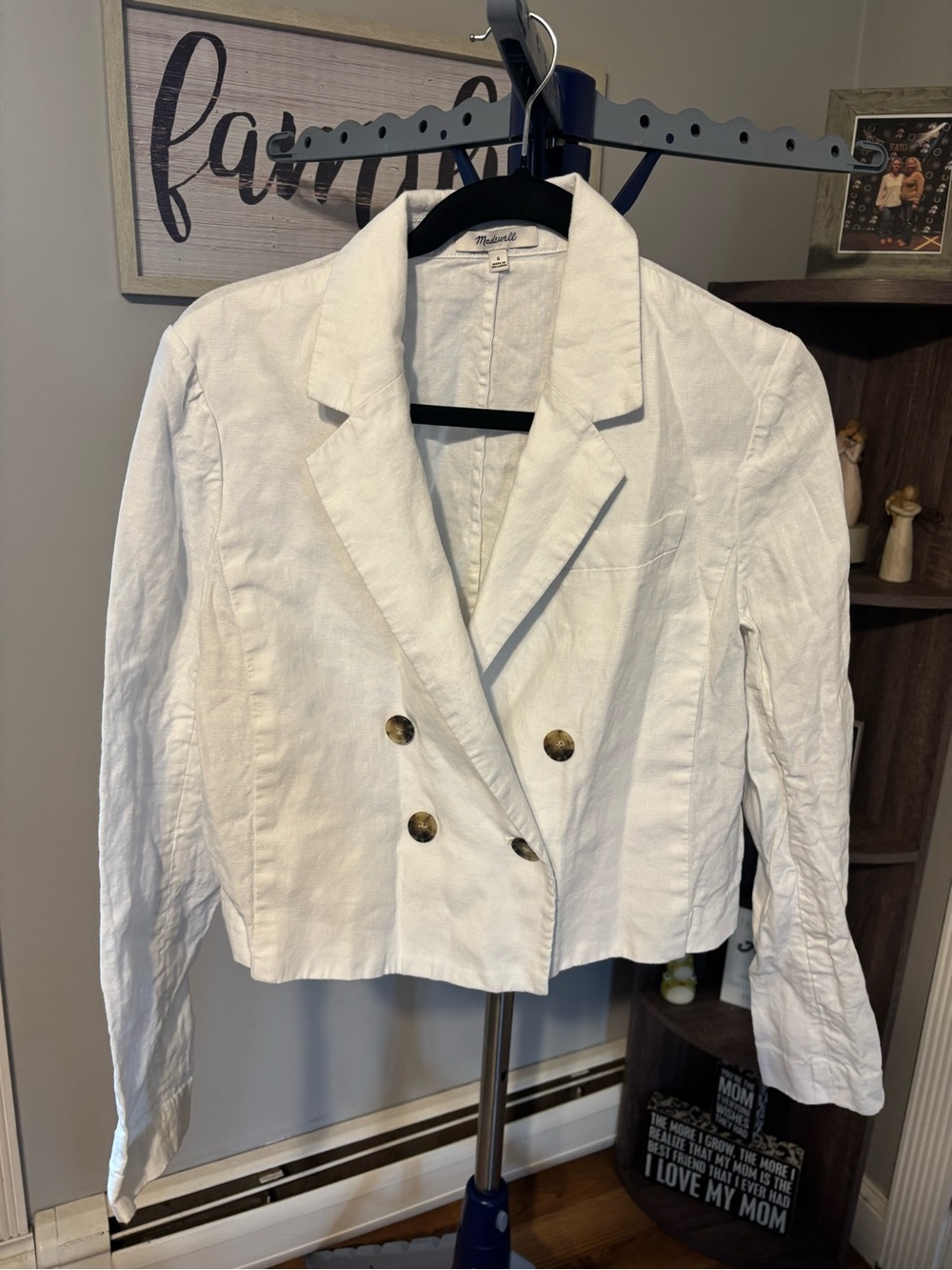 Madewell White Double-Breasted Linen Blend Blazer 100% linen